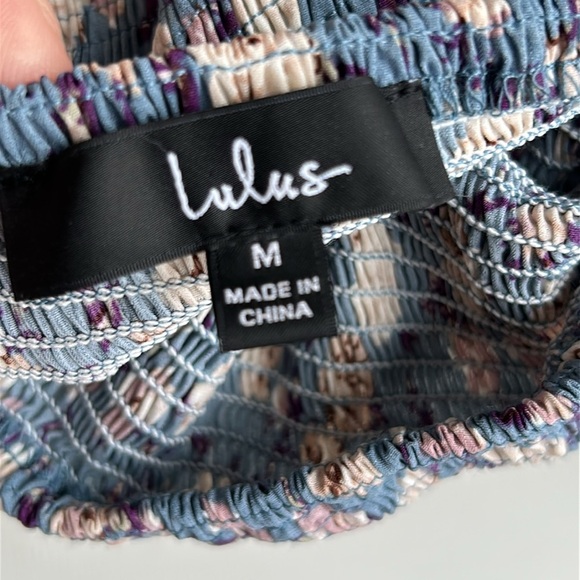 LULU'S See Me Bloom Dusty Blue Floral Print Smocked Long Sleeve Dress Size M - Picture 14 of 17